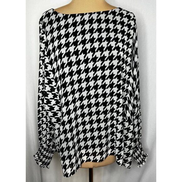 Vince Camuto Womens Black & White Houndstooth Long Sleeve Jewel Neck Top Size XL - Picture 1 of 7